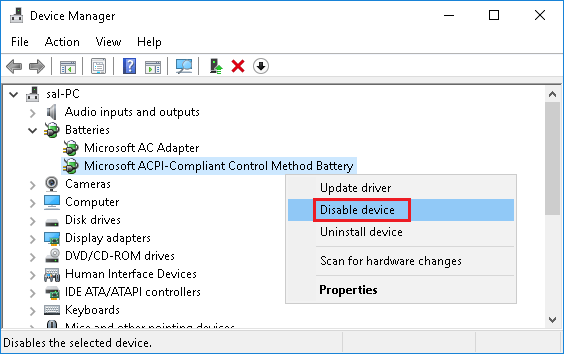 Disable Battery Charging Windows 10